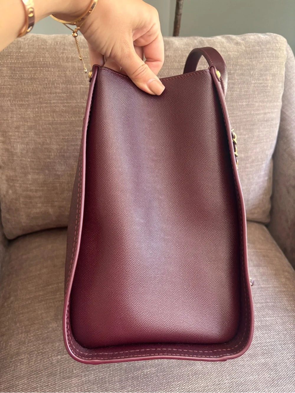 Authentic CHANEL deauville studded caviar leather burgundy tote